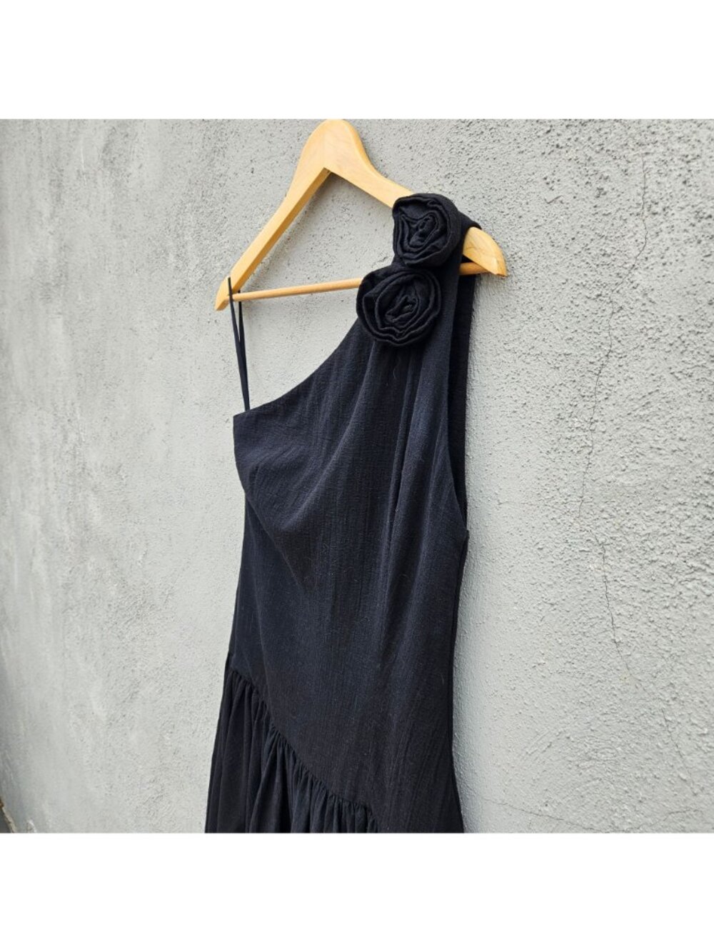 Vintage Georges Rech Paris Black One Shoulder Drop Waist Dress Rosette S - Picture 12 of 15